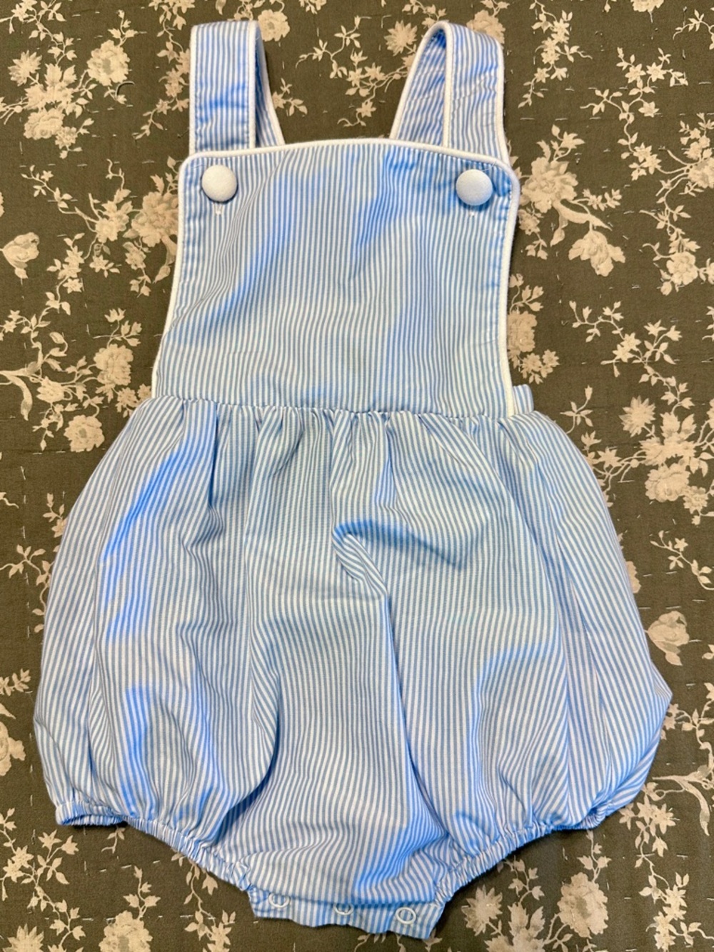Stitchy Fish Blue & White Pinstripe Baby Bubble Romper